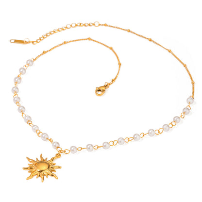 18K Gold-Plated Pearl Sun Necklace